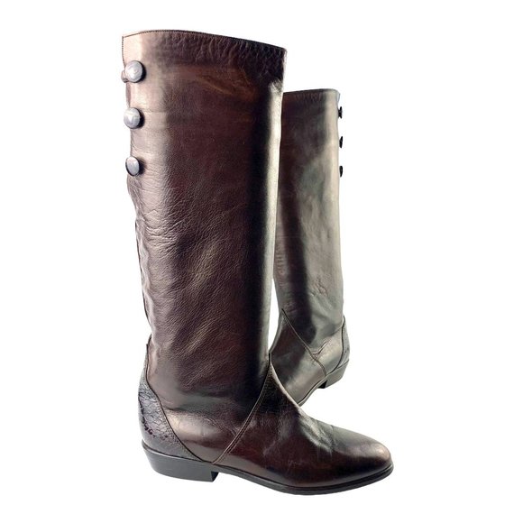 CARAVELLE Chocolate Brown Soft Leather Made in‎ Italy Slip On Tall Boots - Picture 1 of 9